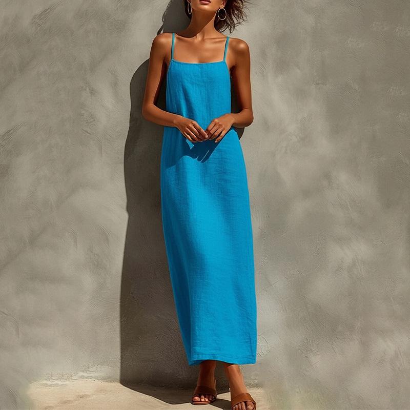 New summer clothing, European and American women's clothing, casual vacation style solid color suspender dress, long dress for women