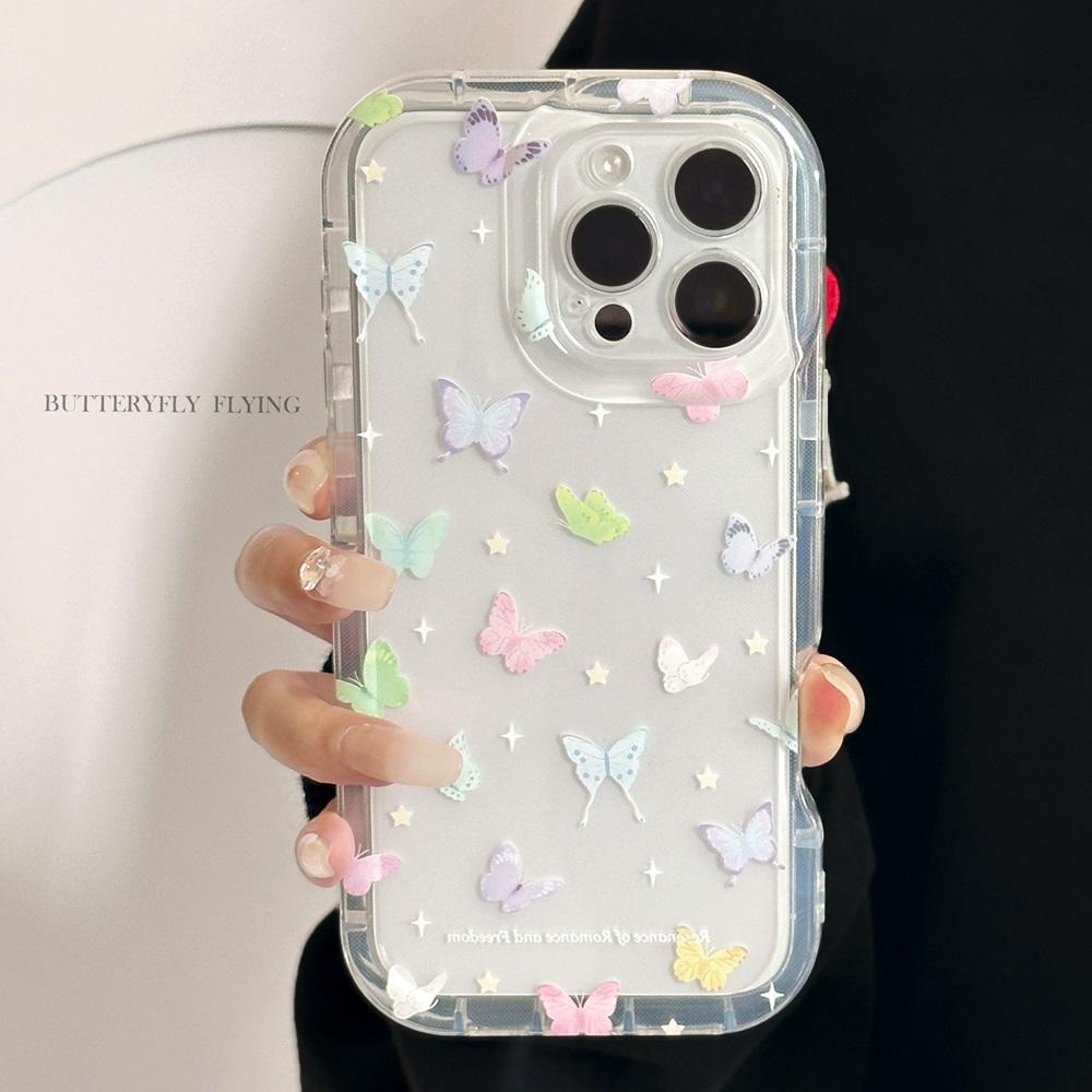 Cute Cartoon Colorful Butterfly Phone Case For iPhone 16 15 14 13 12 11 Pro Max Plus Transparent Silicone Shockproof Cases Cover