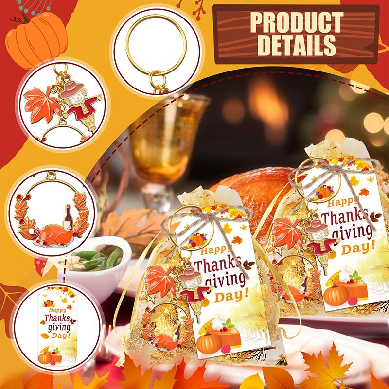 

10 Set Maple Leaf Scarecrow Keychain Gift Bulk Thank You Gift Pendant Keychain Favor Key Ring With Tag Organza Bag