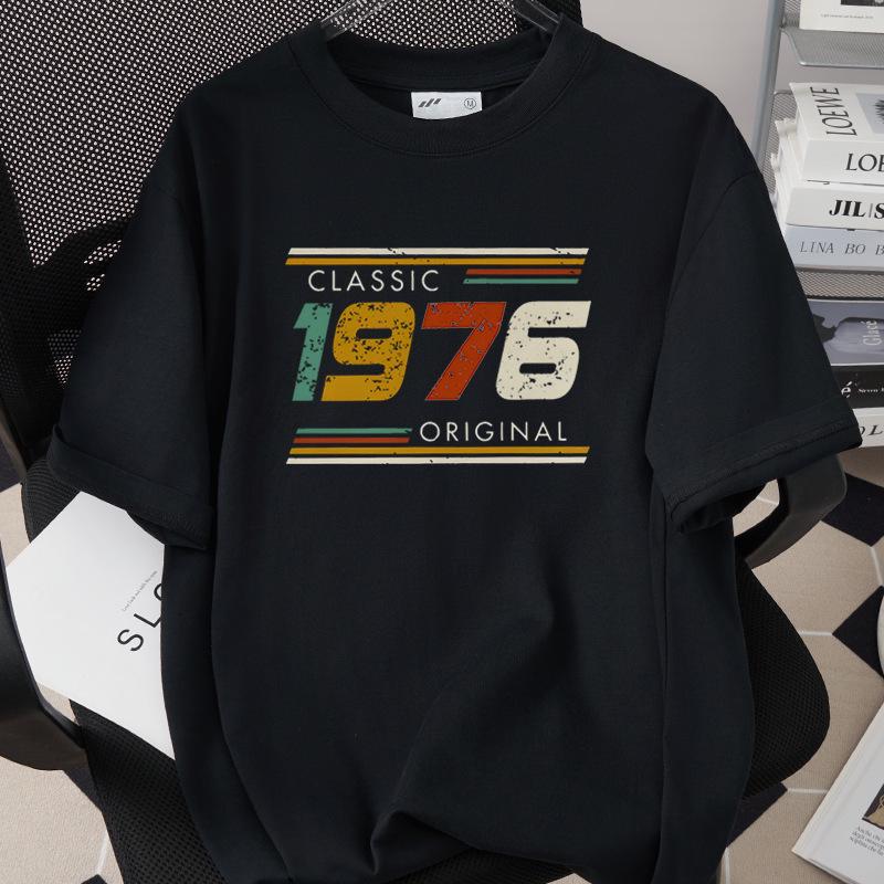 50th Birthday 1976 Theme Loose T-shirt - High Quality 260g Pure Cotton, Short Sleeve, European & American Style