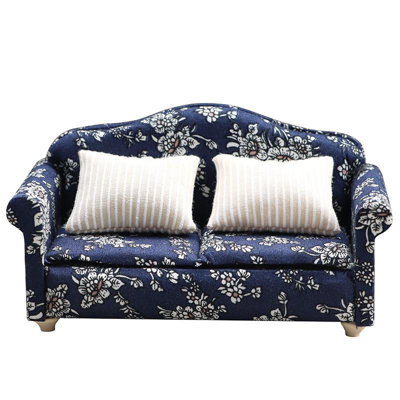 

1:12 Miniature Dollhouse Sofa - OB11 Fabric Double Sofa Ornament, Simulation Sofa Model