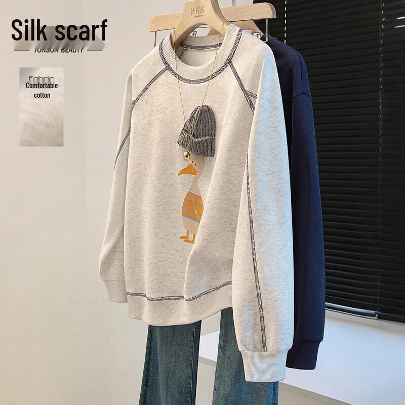 Women s Loose Fit Cartoon Print Round Neck Pullover Sweatshirt One Size