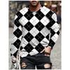 T Shirts for Man Geometric Block 3D Print Autumn Long Sleeve T-Shirt Pullover Casual Male Tops Street Lightweight Men's Clothes