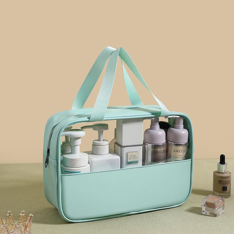 New PVC Makeup Bag - Semi-Transparent Waterproof Travel Toiletry Bag Large Capacity Pouch for Bathroom Essentials & on-the-Go