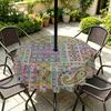 Outdoor Round Tablecloth With Umbrella Hole Patio Garden Deck Waterproof Oil Resistant Drop Cloth