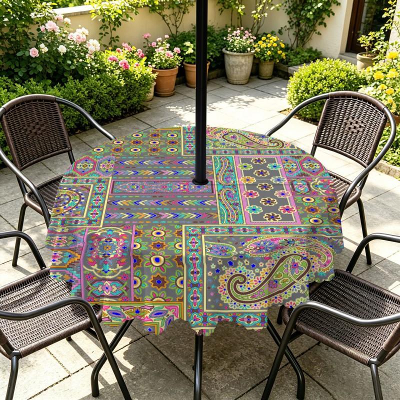 Outdoor Round Tablecloth With Umbrella Hole Patio Garden Deck Waterproof Oil Resistant Drop Cloth