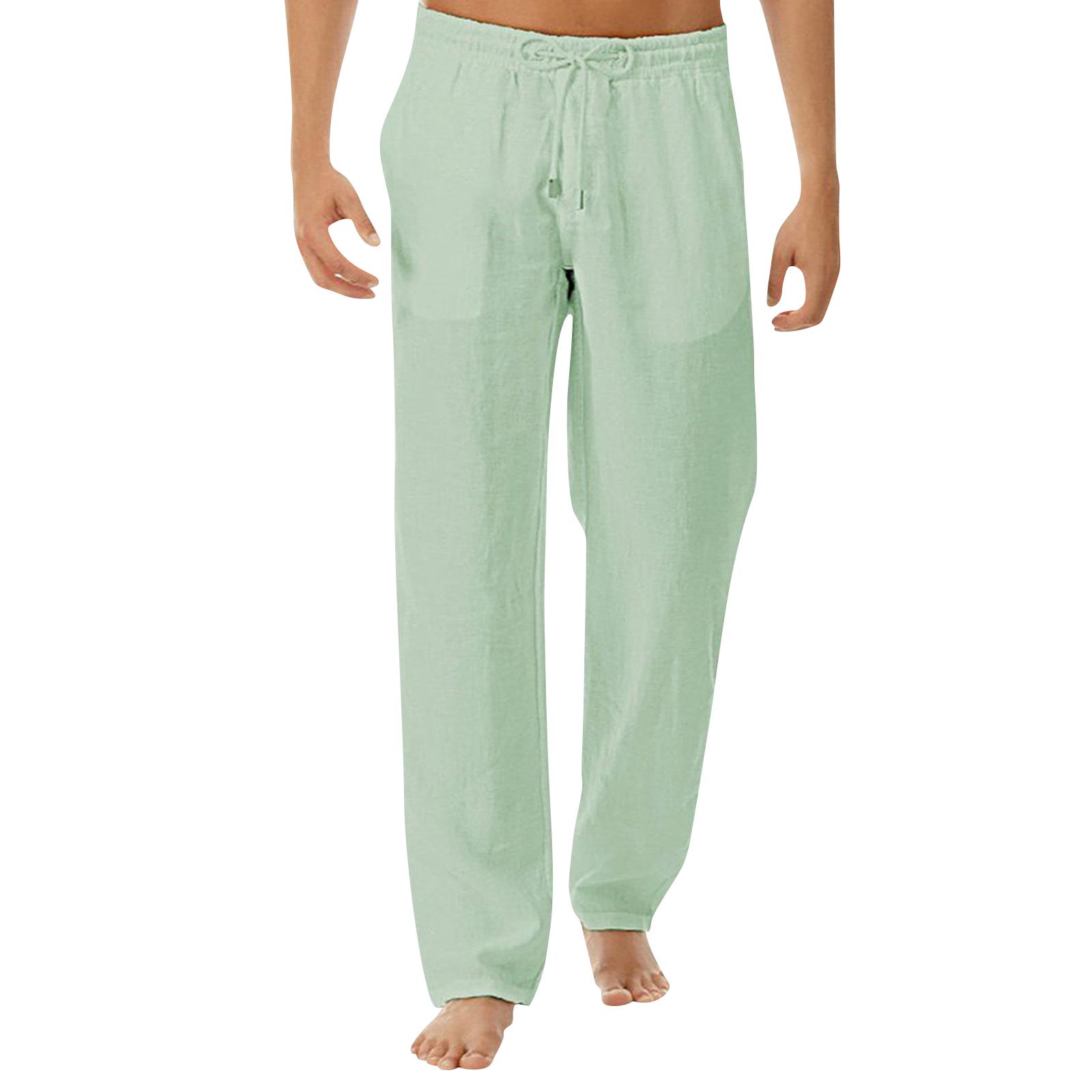 

Men s Linen Loose Fitting Casual Lightweight Elastic Waist Straight Leg Trousers XL
