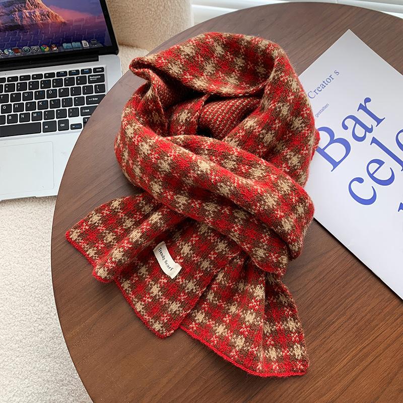 

Plaid Scarf Women s Autumn and Winter New Imitation Cashmere Korean Version Versatile Retro Knitted Scarf Student Warmth 136*20cm