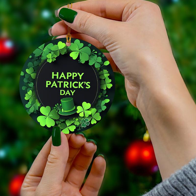 2D Flat "Happy St. Patrick's Day" Acrylic Decorative Sign, Green Leprechaun Hat & Lucky Shamrock Design, Home Decor Plaque Hanging Wall Art Decorative