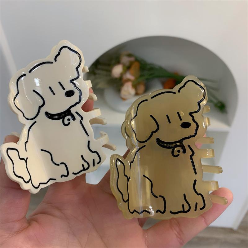 1pc Cute Cream Dog Acetic Acid Grab Clip Exquisite Sweet Cartoon Hair Grab Shark Clip New Hair Grab