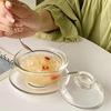 European Style Glass Dessert Bowls with Lids & Gold Rim - Three-Piece Transparent Set