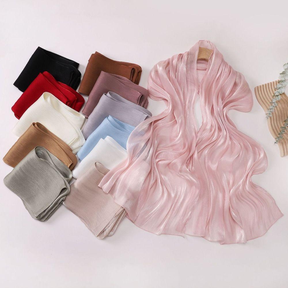 Solid Color Silk Scarf Chiffon Ramadan Long Scarf Fashion Sunscreen Headscarf  Outdoor