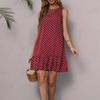 Women's polka dot ruffle edge sleeveless dress summer fashion new round neck A-shaped skirt