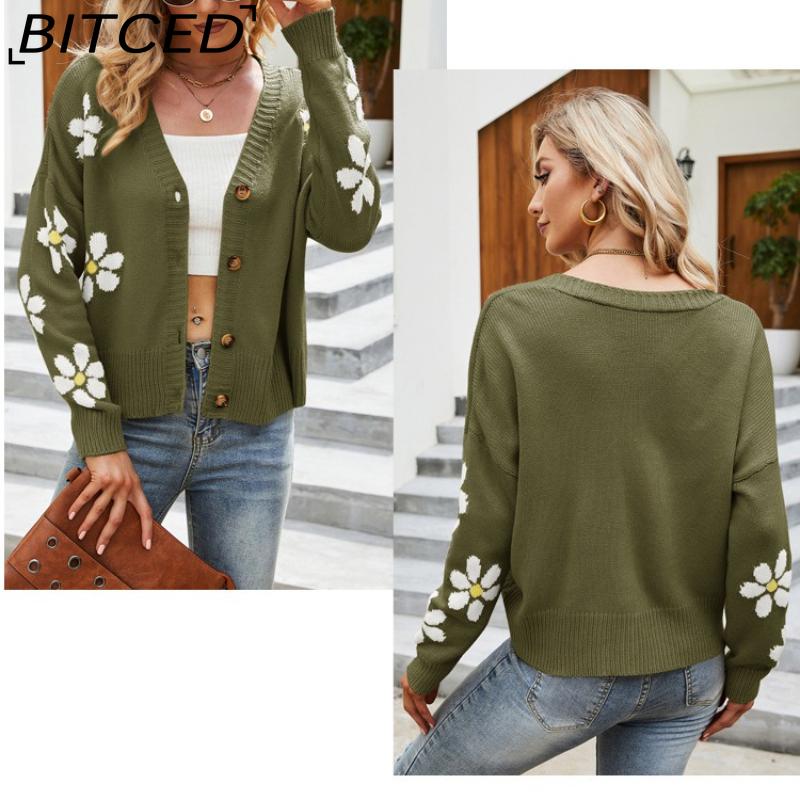 BITCED Autumn/Winter Women's Knitted Cardigan Coat Loose-Fit Academic-Style Sweater Cardigan