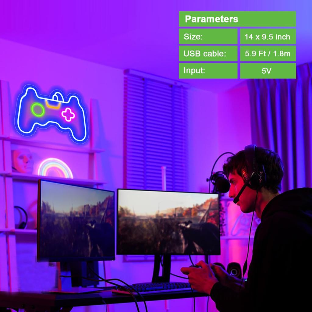 Gamer Neon Gamepad Shaped LED Sign for Gamer Room Decor, Game Neon Light for Teen Boy Room Decor, Best Gamer Gifts for Boys Kids