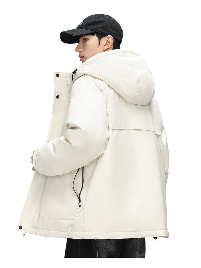Men's 2025 Stylish Solid Color Hooded Windproof Down Jacket