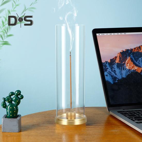 Räuchergefäß mit transparenter Abdeckung, Räucherstäbchenhalter, Aschenbecher, Tablett für Zuhause, Büro, Schreibtisch, Yoga, Meditation, Dekoration