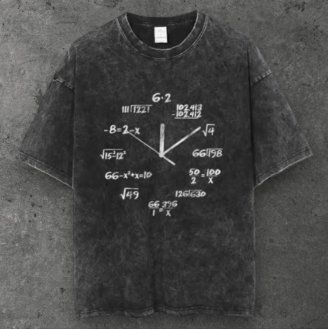 Unisex Math Clock Graphic T Shirt Washed Black Dark Academia S-3XL S разноцветный