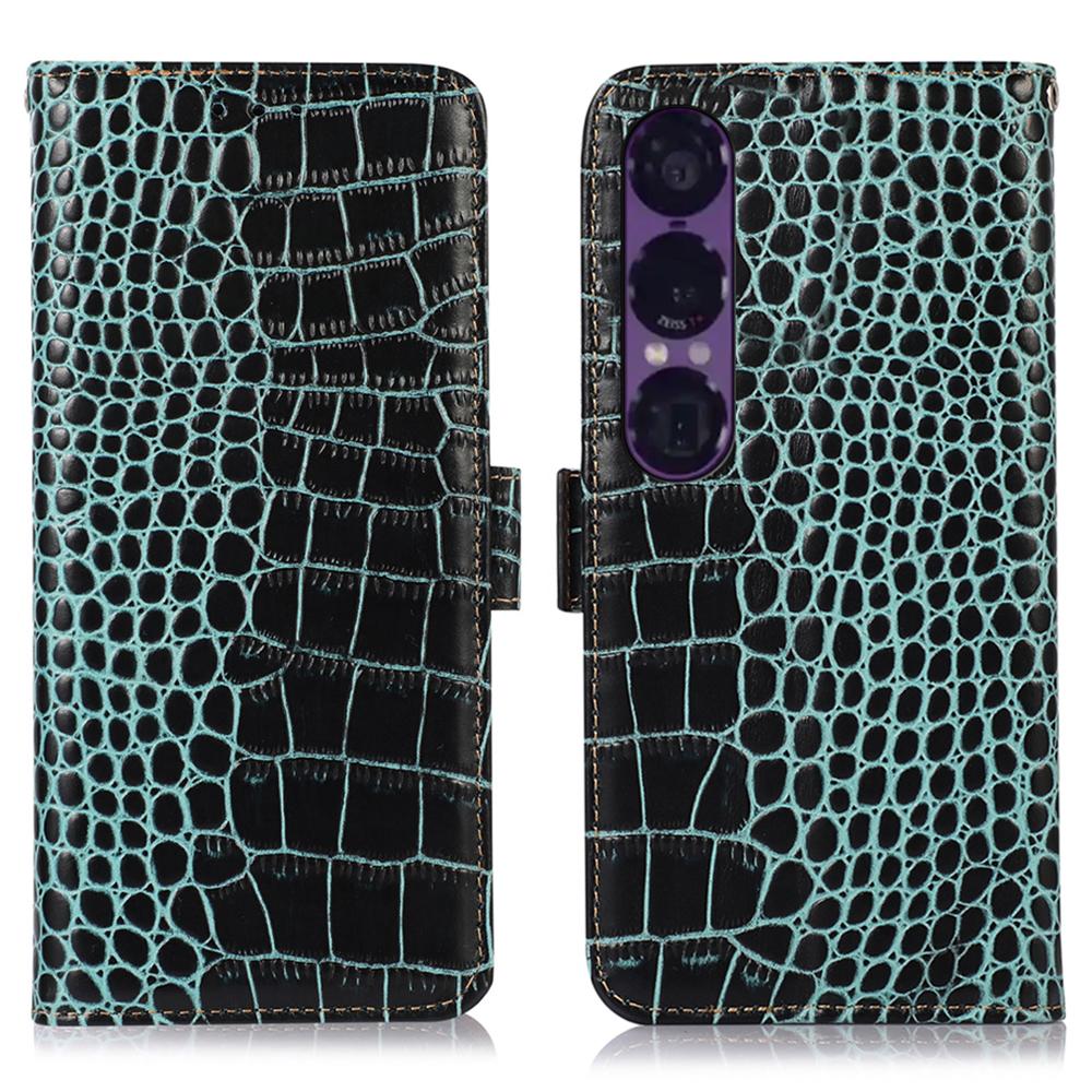 For Sony Xperia 1 VII Case Crocodile Texture Genuine Cow Leather Phone Wallet Cover