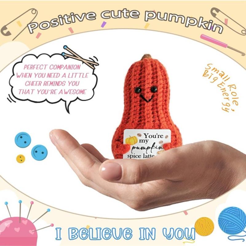 Handmade Knitted Pumpkin Ornament Home Room Decoration Funny Crochet Emotional Support Pumpkin Doll With Card Halloween Gifts