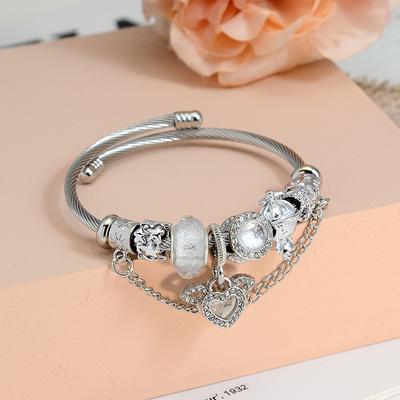 Adjustable Snake Chain Bracelet With Crystal Beads And Angel Wing Charm For Women Girls Fashion Jewelry