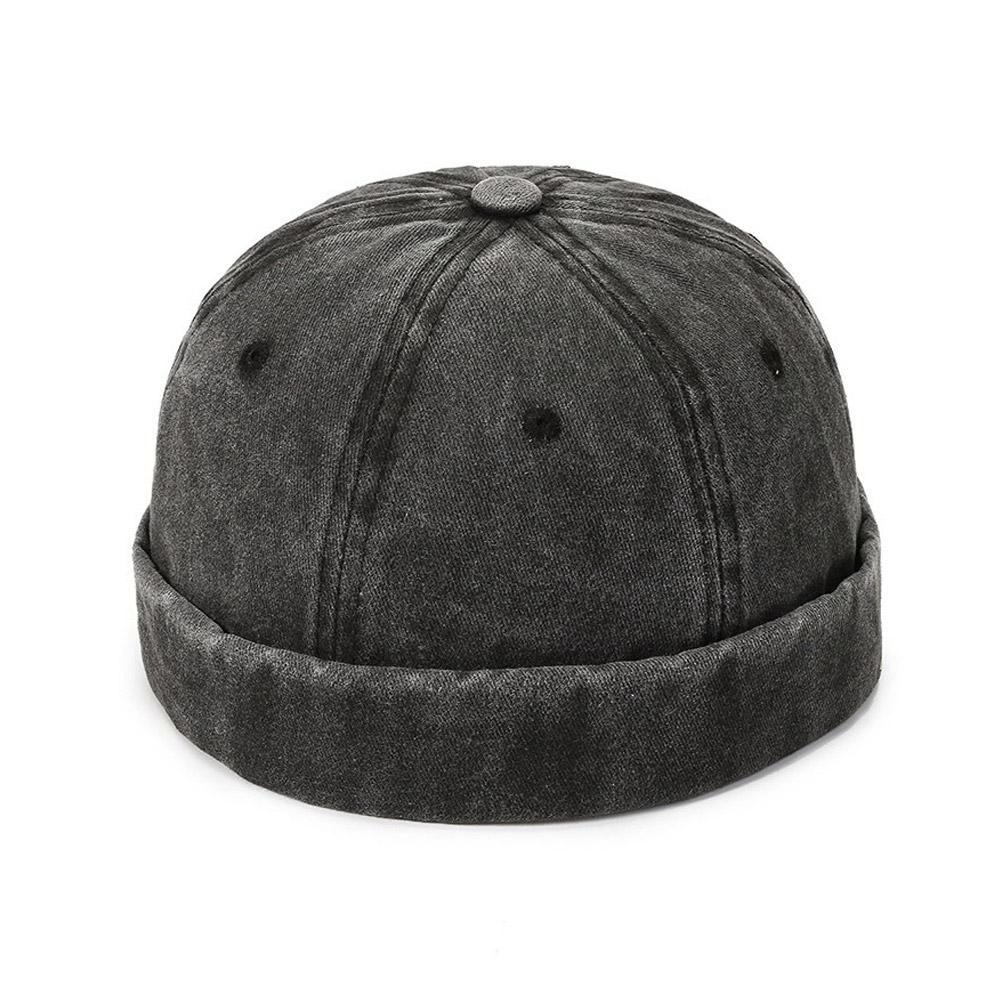 Retro Washed Cotton Brimless Hats for Men Vintage Docker Beanie Cap Rolled Cuff Skullcap Solid Color Adjustable Buckle Dad Hat