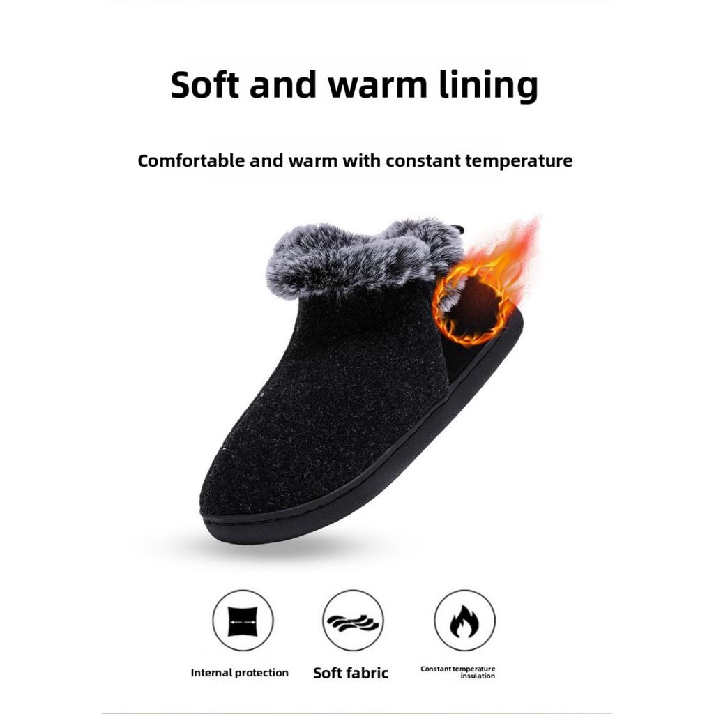 Neutral Felt Fur Collar Bag Heel Cotton Shoes Wine Red Winter Indoor Shoes Comfortable Memory Cotton Winter Version