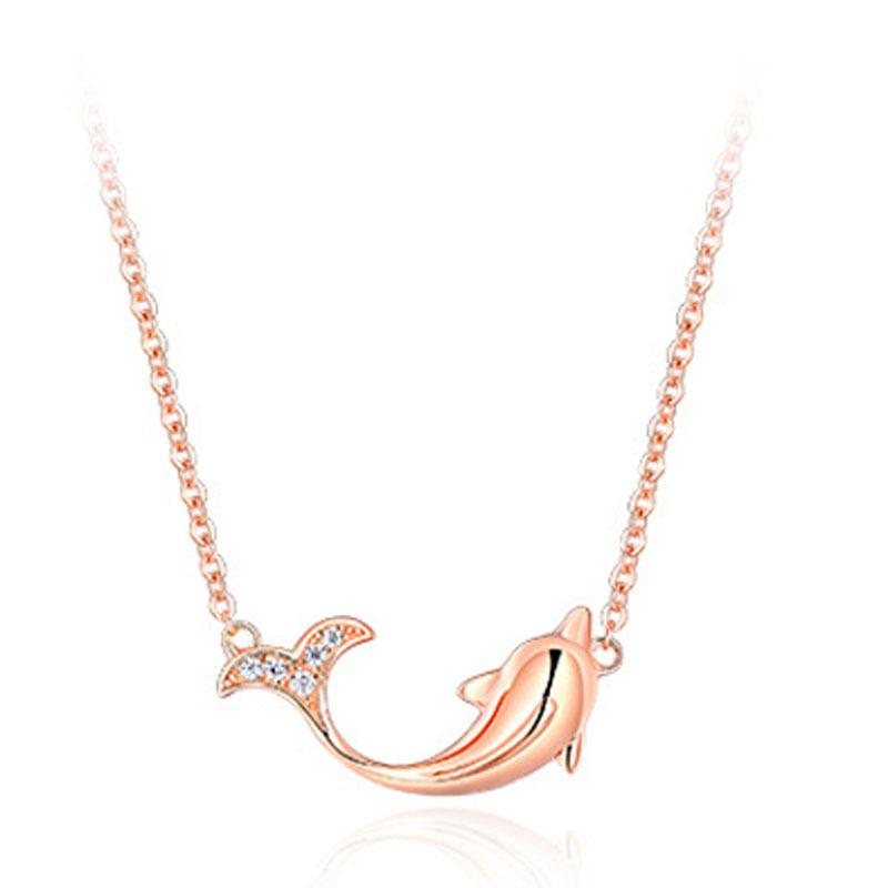 Korean Version of Fashion Sand Gold Dolphin Diamond Pendant Women's Necklace Smiley Face Hip Hop