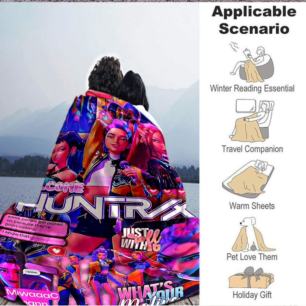 1PC Huntrix, K POP Blanket Soft Warm All Season Throw for Sofa, Bed, Car, Office Vibrant Colorful Design, Durable & Cozy Gift