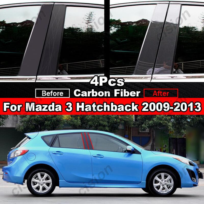 4/10x Carbon Fiber Black  Door Window Column BC Pillar Post Cover Trim PC Material Sticker For Mazda 3 Axela Hatchback 2009-
