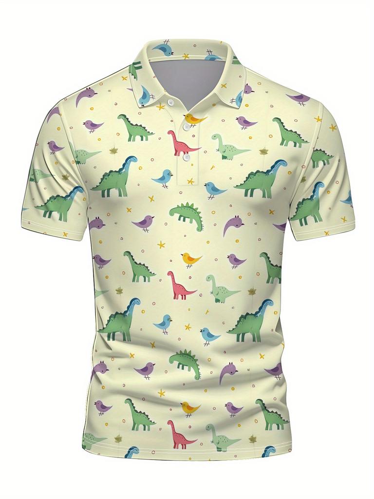 Men'S Short-Sleeve Polo Shirt with Flat Digital Print Pattern - No Texture