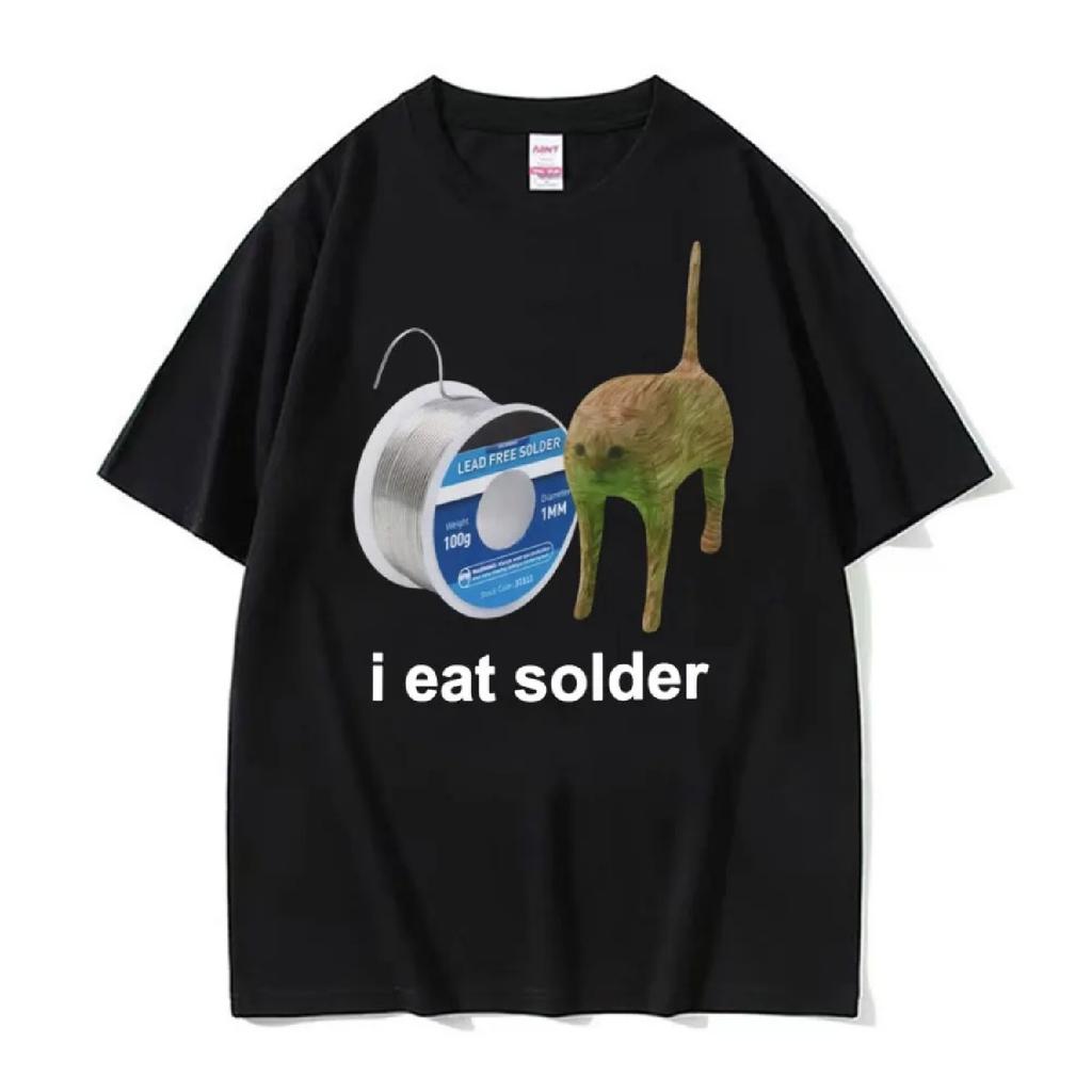 Lötkolben essen verflucht Katze Meme T-Shirt für Männer, modisches Freizeit-T-Shirt Sommer hochwertiges 100% Baumwolle T-Shirt Top
