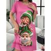 Fashion Comfortable Versatile Breathable Dress Cute Cartoon Printed New Year Dress Women Short Sleeve O-Neck Loose Casual Dress