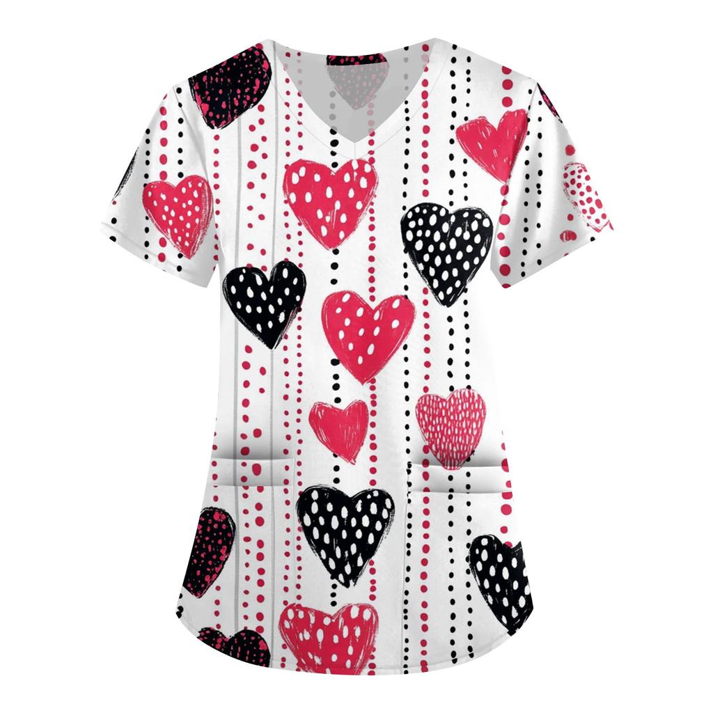 Women's V Neck Fashion Casual Valentine's Day Printed Tops Dry-nurse Top