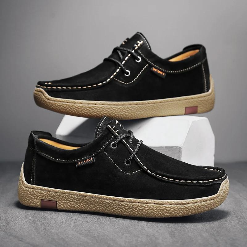 New Men's Sneakers Luxury Handmade Casual Shoes Designer Suede Leather Sport Shoes Antiskid Outdoor Male Footwear Comfy Loafers