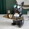 Nordic French Bulldog Sculpture Dog Figurine Statue Key Jewelry Storage Table Decoration Gift With Plate Glasses Ornaments