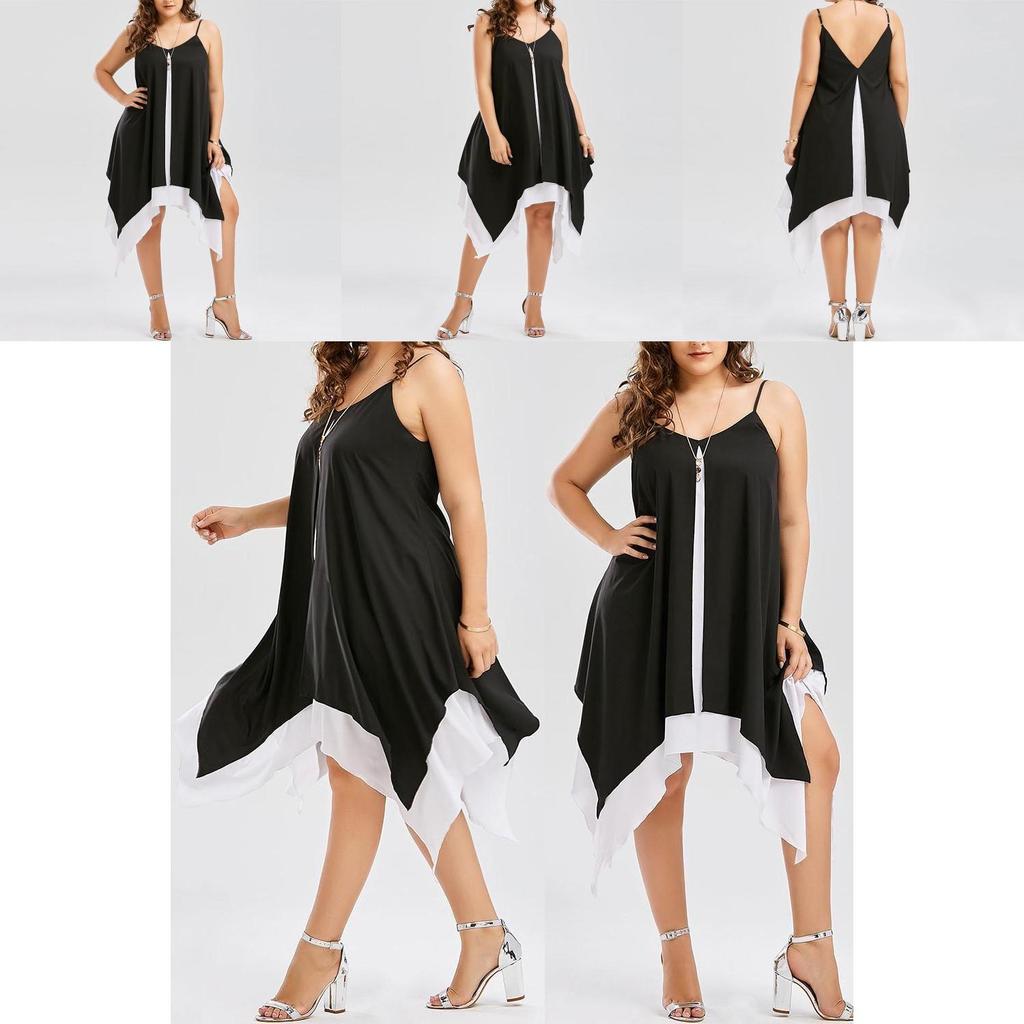 Women Plus Size V Collar Loose Bilayer Dress With Irregular Mini Silhouette For Casual And Party Wear