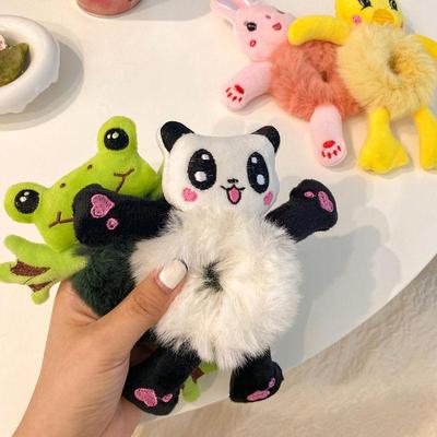 Kawaii Frauen Elastische Haar Gummi Kopf Zubehör Cartoon Plüsch Frosch Kaninchen Katze Stofftier Scrunchie Mädchen Haarband