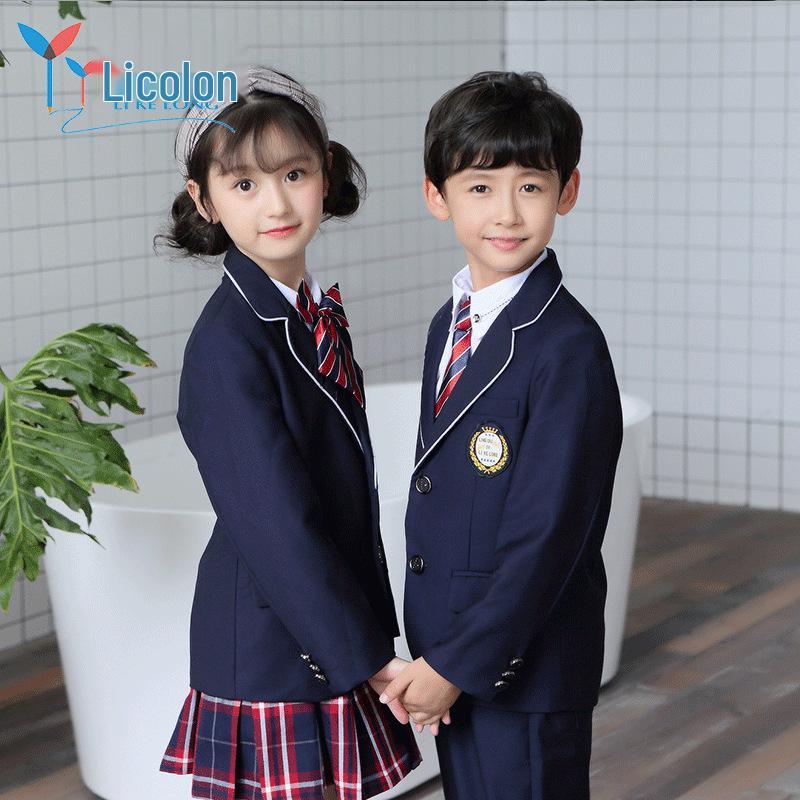 Spring & Autumn British-Style School Uniform Set - Children's Academy Blazer, Class, and Kindergarten Uniform, 4-Piece.