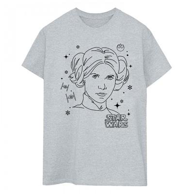 Womens/Ladies Episode IV: A New Hope Leia Christmas Sketch Cotton Boyfriend T-Shirt