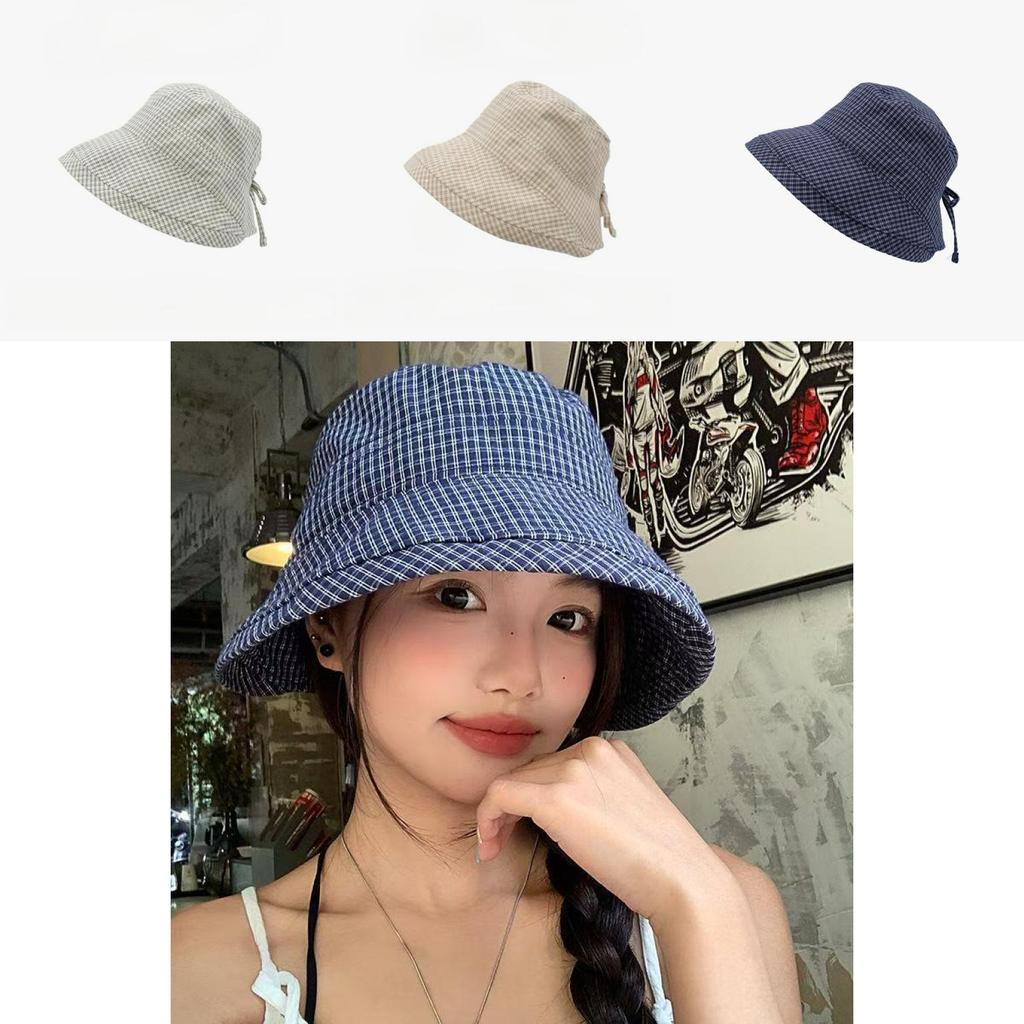 Summer Grid Fisherman Hat With Wide Brim And Breathable Canvas For Sun Protection