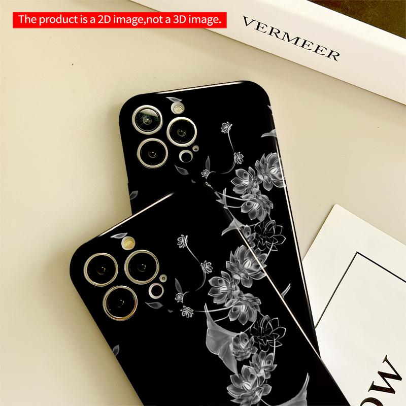 2DFlat Floral Elegance: Monochrome Blossoms on Black All inclusive film hard iPhone case, compatible with iPhone 18 Pro Max 17 16 15 14 13 12 11