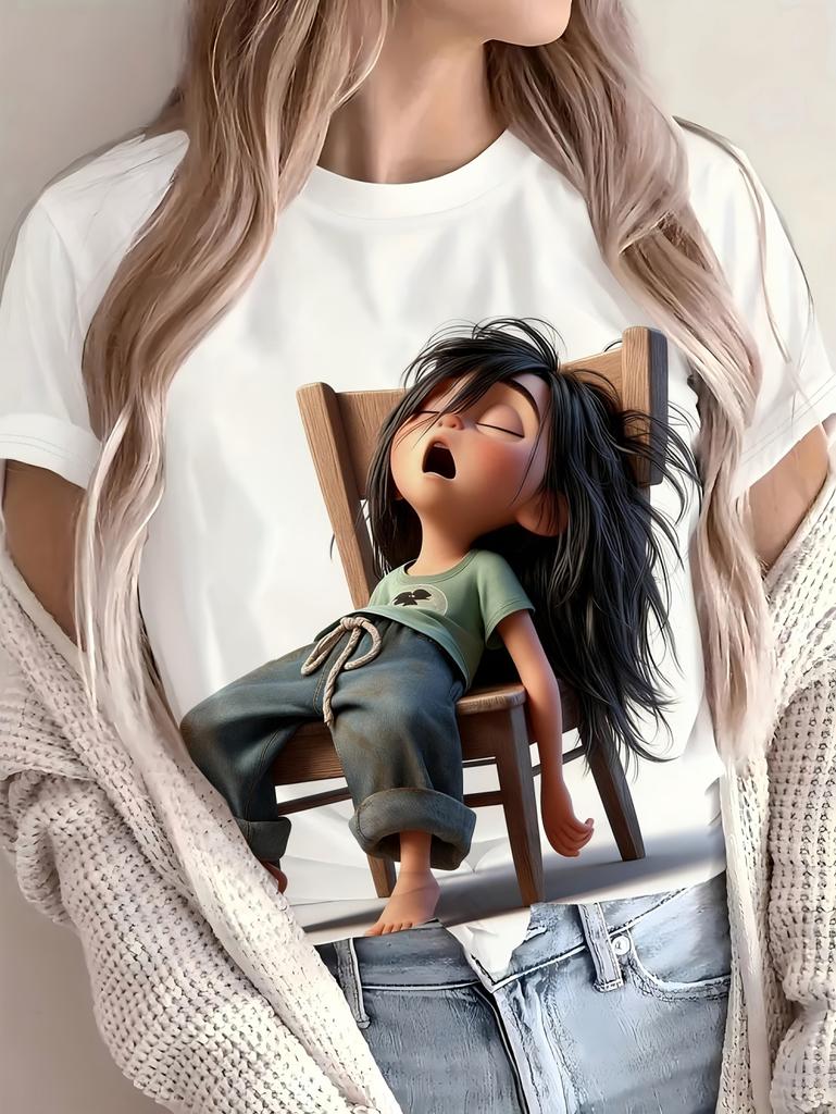 Women's Short Sleeved T-Shirts Cute Cartoon Girl Graphic Summer Casual Women's O-Neck Y2k Tops T-Shirt Street Elegant Clothing
