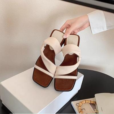 Spot Second Hair! Fashion Versatile New Square Head Heightened Thick Bottom Wrap with Beach Vacation Slippers Women's Sandals Outside