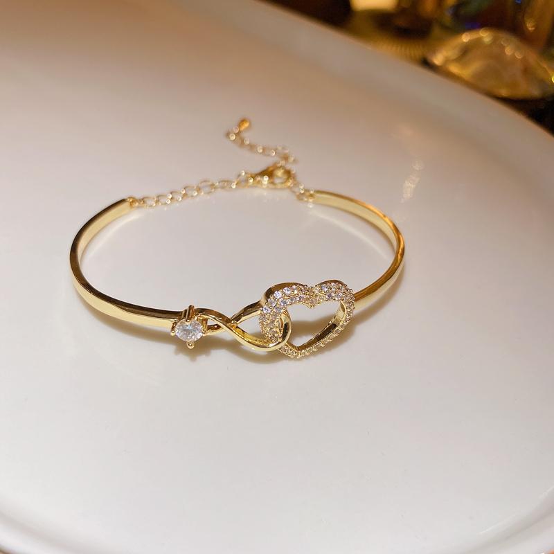 Peach Heart Love Bracelet Women's Fashion Temperament Zircon Bracelet Light Luxury Link Chain Bracelets Wristband Jewelry K-