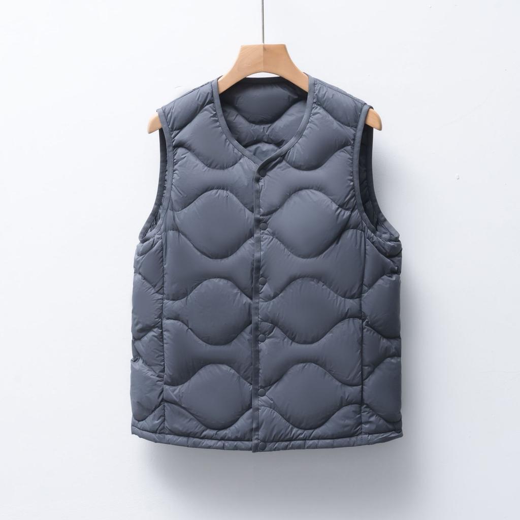 Men's Fleece Solid Color New Men's Round Neck V-neck Vest Down Jacket Vest Jacket