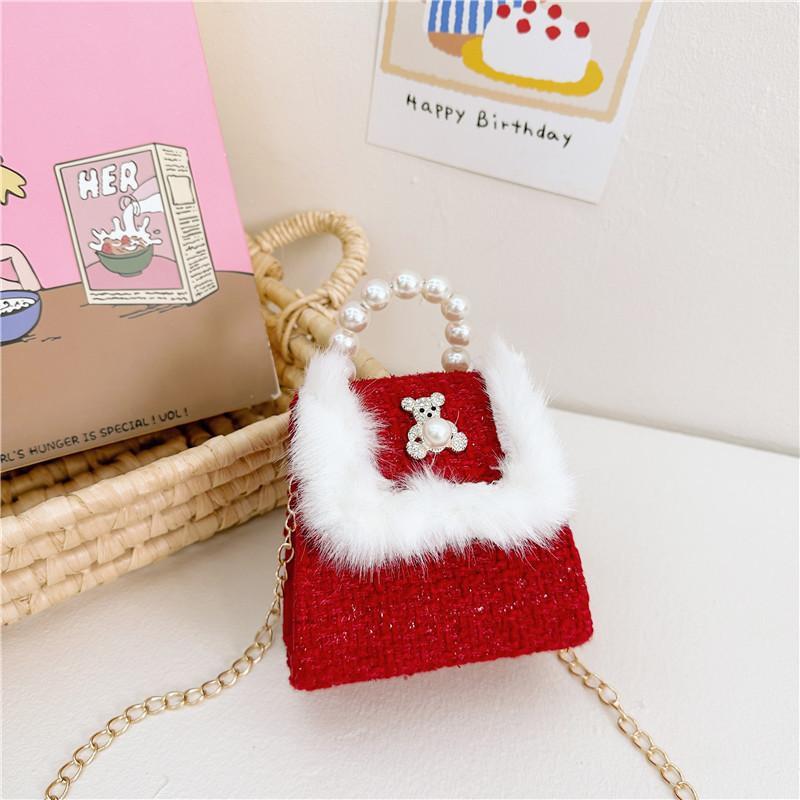 

Очаровательная красная жемчужная сумочка для девочек с элегантным дизайном в виде банта-бабочки для повседневного использования Red Fuzzy Bear