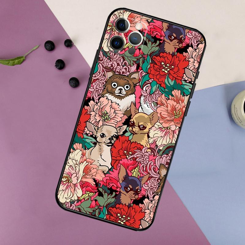 Chihuahua Face Floral Dog Case For iPhone 16 15 14 13 12 11 Pro Max 7 8 Plus XR XS Max X Phone Protection Cover