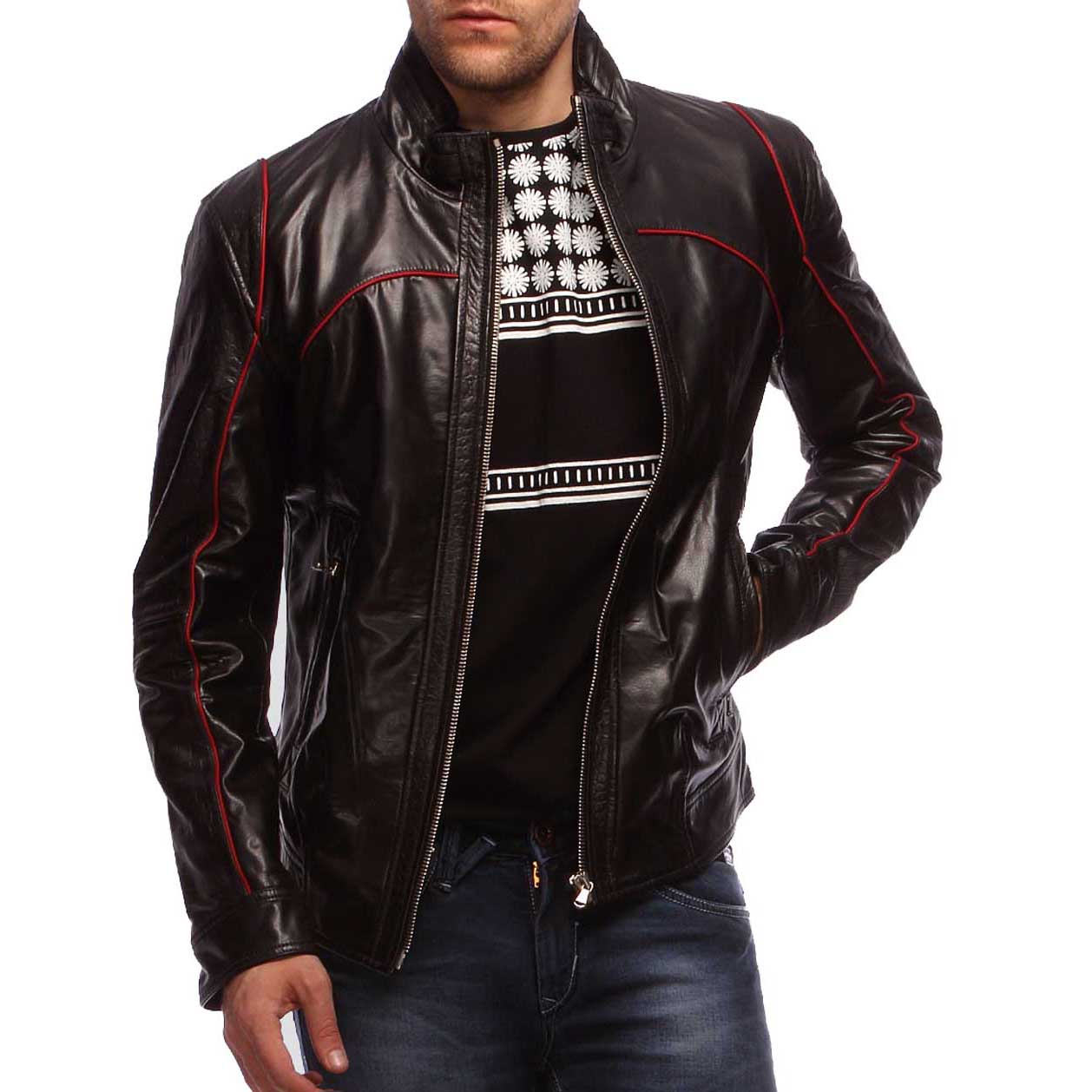 

SkinOutfit Men s Genuine Lambskin Brown Leather Jacket Stylish Motorcycle Bomber Biker Outerwear MJ 175 XS коричневий
