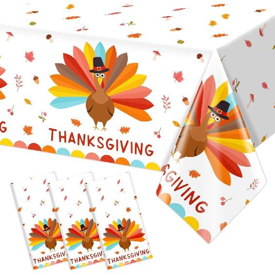 3 Pieces Thanksgiving Turkey Disposable Tablecloths Fall Give Thanks Waterproof Table Cloths 54x108IN Happy Thanksgiving Plastic Table Covers Party